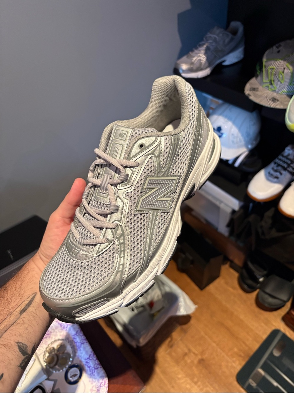 New Balance Light Gray Mesh Athletic Sneakers